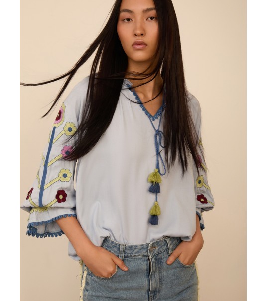 Blusa Mangas Bordadas